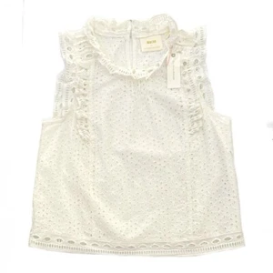 Maeve By Anthropology Women’s Mock Neck Eyelet Sleeveless Ivory Blouse Sz 0 NWT - Picture 1 of 9