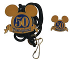 Disney Cast Disneyland 50Th Anniversary Mickey Icon Ears Pin & Bolo Lanyard