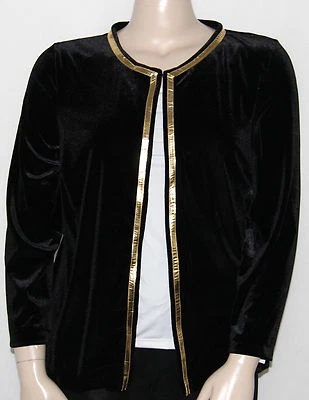 NEW Elementz SIZE XL Long Sleeve Gold Trim Velvet Open Cardigan BLACK - Image 1 of 4