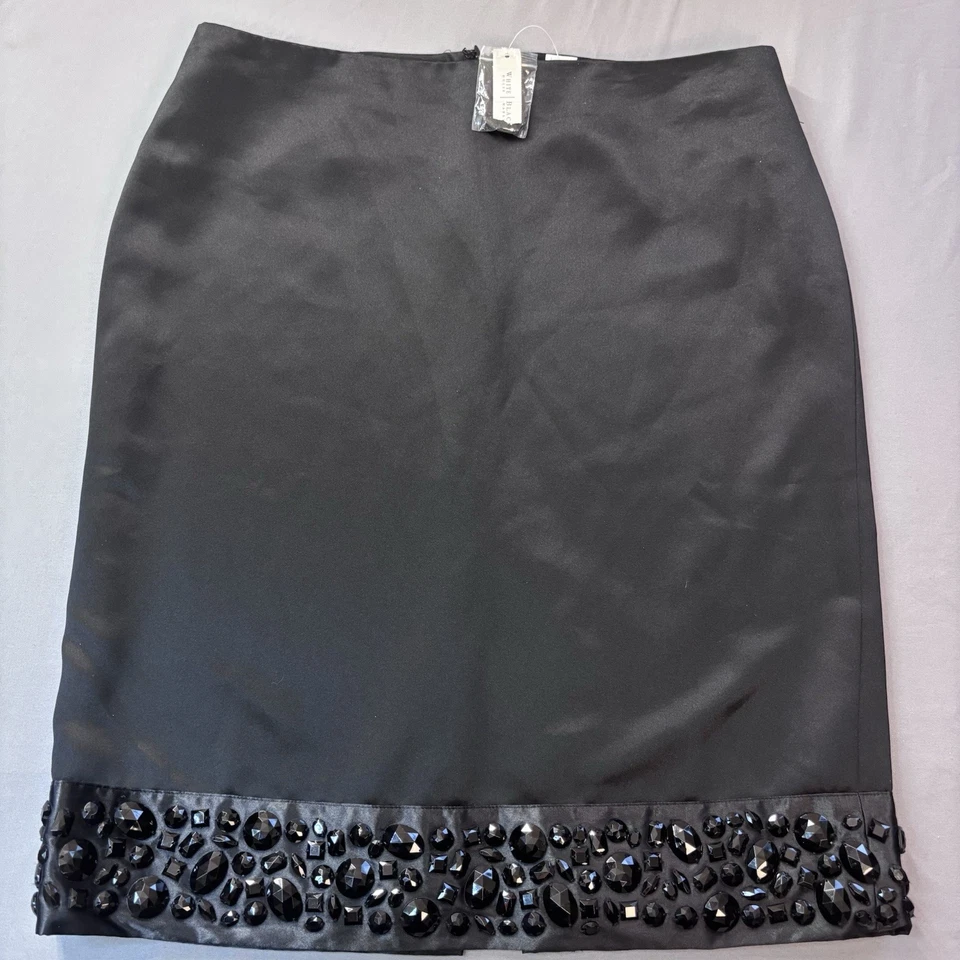 White House Black Market Women’s 8 Black Embellished Lined Pencil Skirt Sleek - Image 1 of 4
