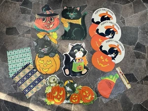 10 Stück Vintage Halloween schwarze Katzen beflockt gestanzte Dekorationen MEHR - Bild 1 von 15