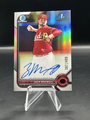 2022 Bowman Chrome Draft Zach Maxwell Refractor Auto #087/499 RC #CDA-ZM Reds - Image 1 of 4