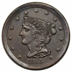 1855 Braided Hair Half Cent, C-1 - Picture 1 of 2