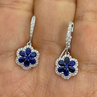 1.50Ct Pear Cut Simulated Sapphire Drop/Dangle Earrings 14K White Gold Plated - image 1 of 4