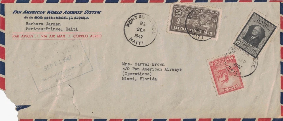 1947 Port-au-Prince, Haiti Cancel on Pan American Airways Cover w Nice Franking - Image 1 of 1