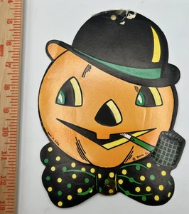 VTG 1950s/1960s BEISTLE CO HALLOWEEN SCARECROW PUMPKIN HEAD DECORATION-UNUSED - Picture 1 of 3