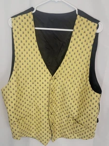 Vintage mens silk Waist Coat Yellow Y2K Vest R Hanaver skull pattern Xlarge XL - Picture 1 of 3