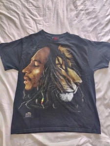 Vintage Black Bob Marley  & Lion T-Shirt Zion Tag Size Large  - Picture 1 of 4