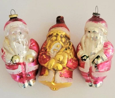 Santa Claus Pink Gold Mercury Glass Christmas Ornament Lot 1950s Vintage - Image 1 of 4