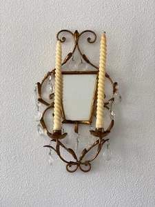 Vintage Italian Metallic Scroll Work Mirror Trapezoid Shape w/ Candleholders - Picture 1 of 10