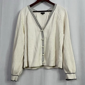 Talbots Cardigan Knit Womens Ribbed Pearl Formal Preppy Ribbed Academia Cream - Picture 1 of 8