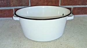 Vintage Emaillegeschirr große Schüssel Topf weiß mit schwarzem Rand 9,5" Durchmesser - Bild 1 von 12