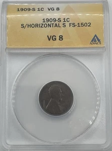 1909 S Lincoln Wheat Cent-Horizontal S/S FS-1502- ANACS VG8. (lot R18) - Picture 1 of 4