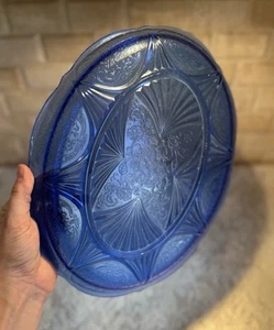 Hazel‑Atlas Royal Lace Cobalt Blue 13″ Oval Platter – Depression Glass 1934–41 - Picture 1 of 11
