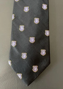 Polo by Ralph Lauren Crest Tie Repp Black Purple Gold Silk Handmade 56x3.5 Italy - Picture 1 of 8
