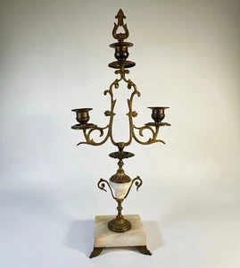 Antico candelabro francese vittoriano bronzo ottone e marmo portacandele - Foto 1 di 21