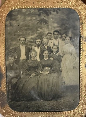 1/4 plate tintype Civil War soldier & family, perhaps celebrating a visit home - Image 1 of 3