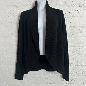H&M Basic Womens Cardigan Sweater L Black Open Front Ribbed Tight Knit NEW E13 - Picture 1 of 5