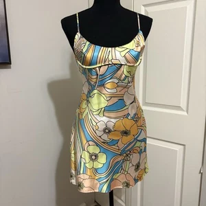 ZARA Y2K 90s Babydoll Dress Retro Silk Floral Print Boho Fairy Whimsy Mini Slip - Picture 1 of 12