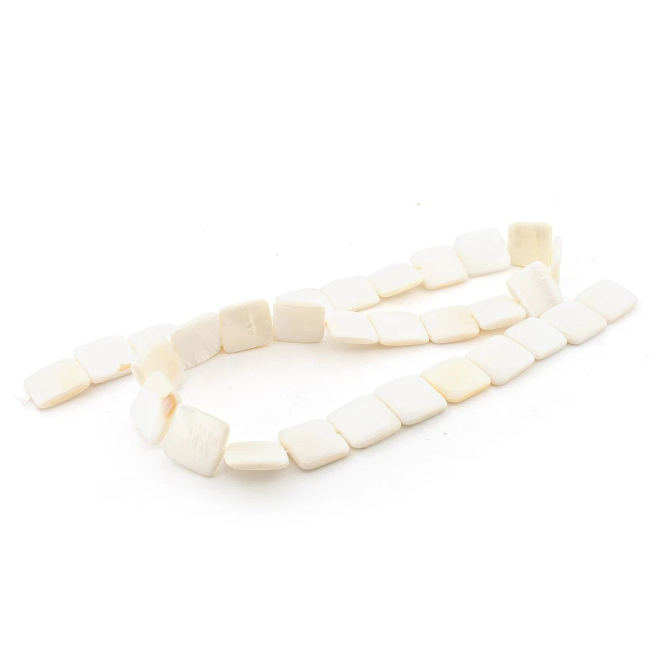 Perlmutt-Perlen quadratisch Weiß 12 mm Ø Fädelloch 1,1 mm Strang ca. 32  - Bild 1 von 3