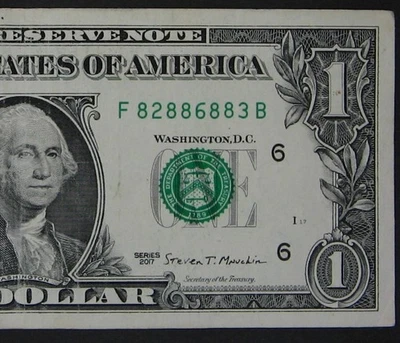 2017 $1 (ONE DOLLAR) - FANCY SERIAL NUMBER - FIVE 8's - Image 1 of 3