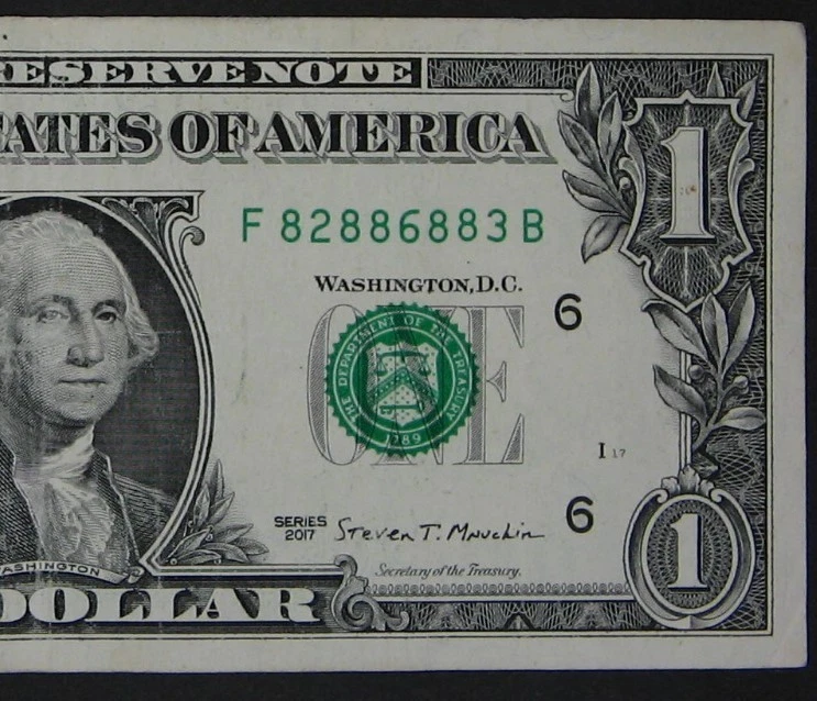 2017 $1 (ONE DOLLAR) - FANCY SERIAL NUMBER - FIVE 8's - Image 1 of 3