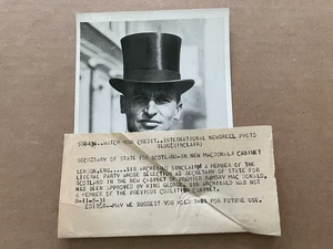 NEWS FOTO 1931 London Eng Archibald Sinclair cappello a cilindro pelle di castoro Scozia #312 - Foto 1 di 4