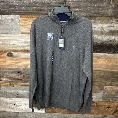 Suéter IZOD Para Hombre Premium Essentials Sólido Cuello en V 1/4 Cremallera Grande CARBONO BREZO Foto 1 de 4