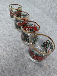 Set 4 bicchieri da bar vintage anni 70 Houze Art bordati oro Buon Natale fondo pesante - Foto 1 di 18