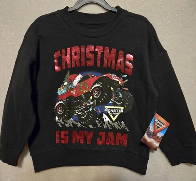Boys Monster Jam Christmas Truck Holiday Graphic Sweatshirt 4-10 NEW - Image 1 of 4