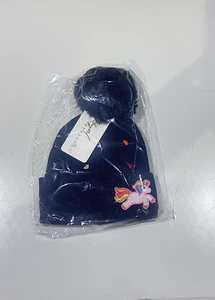 Beanie Mütze Kinder Bommel Einhorn dunkelblau - Bild 1 von 2
