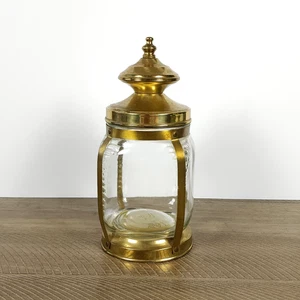 Vintage Brass Glass Nautical Jar Canister Lantern Cookie Candy Hazel Atlas - Picture 1 of 9