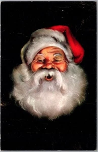 Postal NAVIDAD Vintage Cara de Santa Claus sobre Fondo Negro - Imagen 1 de 2