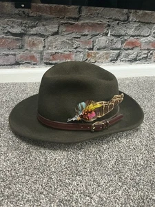 Sombrero estilo Fedora mediano P.G Fields para hombre - verde - 100 % lana - decoración de plumas - Imagen 1 de 20