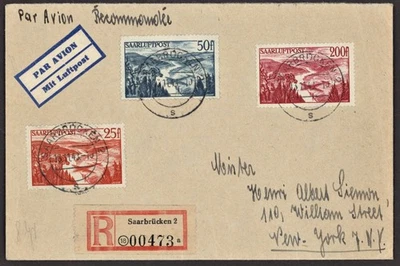1948 GERMAN SAAR C9-C11 AIRMAIL Cover to New York - Image 1 of 2