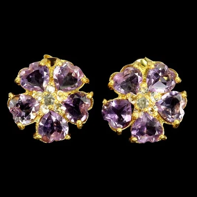 Pendientes de plata de ley 925 corazón amatista 6 mm topacio blanco piedras preciosas joyería Foto 1 de 4