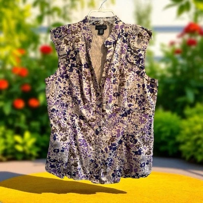 Blusa Apostrophe sin mangas con botones para mujer XL multicolor floral algodón Foto 1 de 4