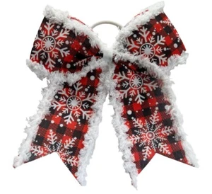NEW "SNOWFLAKE BUFFALO PLAID" Cheer Bow Pony Tail Girls Cheerleading Christmas - Picture 1 of 1