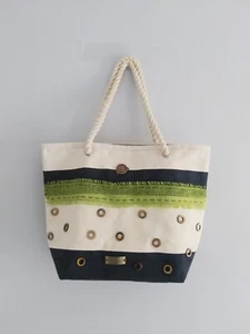 Women Stylish Canvas Tote Shopping Beach Shoulder Bag Boho Upcycled Embellished - Picture 1 of 6