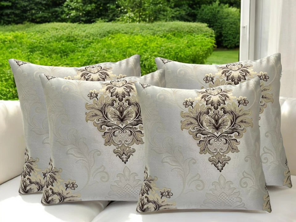 DAMASK Grey Cream Embossed Cushion Covers 18x18" - Set of 4 Jacquard - Image 1 of 4