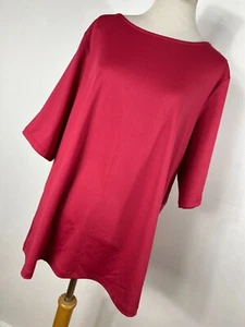 Susan Graver 1X Shirt Top Ruby Red Stretch Travel Scoop Neck Elbow Sleeve D2 - Picture 1 of 6