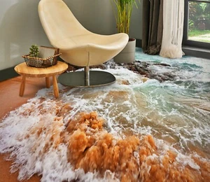 Papel tapiz de piso 3D Beach Waves 10509NA impresión de pared 5D AJ PAPEL PINTADO UK Fay - Imagen 1 de 6