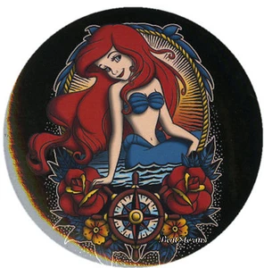 Disney The Little Mermaid Princess Ariel Nautical Tattoo 3" Button Pinback NEW - Picture 1 of 1