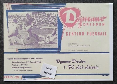 Kopie Programm DDR Oberliga 27.8.1966 Dynamo Dresden - 1. FC Lok Leipzig - Bild 1 von 2
