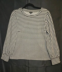 TALBOTS Top Woman’s Houndstooth Knit Balloon Sleeve Pearl Button Cuff LARGE - Picture 1 of 17
