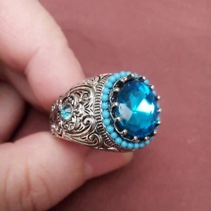 Indian Bollywood Style CZ Silver Plated Engagement Big Rings size UK Y and USA12 - Picture 1 of 4