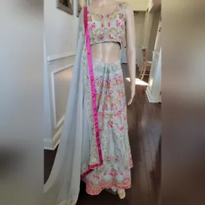 Light Green Heavy Faux Georgette Lehenga Choli - Picture 1 of 5