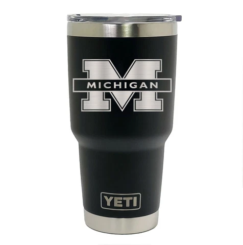 Michigan Wolverines YETI Laser Engraved 20 or 30 oz Black Tumbler Cover