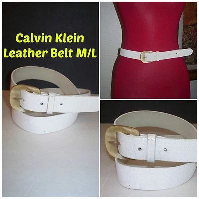 Cinturón con hebilla estilo carcasa cuero suave en relieve blanco CALVIN KLEIN para mujer talla ML Foto 1 de 4