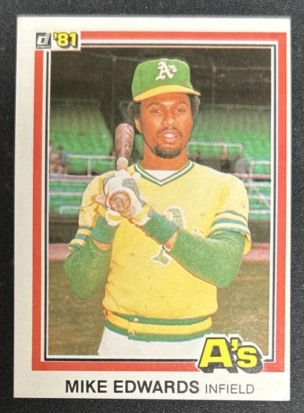 1981 Donruss Mike Edwards Baseball Card #497 Athletics IF FR Very Off-Centered - Image 1 of 2